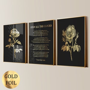 Ferma tutti gli orologi W H Auden Poesia Arte Blues funebre Versetto triste Poesia Arte Letteratura classica Poster Citazione famosa Stampa in lamina d'oro