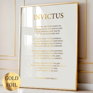 Invictus Poem 1895 William Ernest Henley Famosa poesia Poster Decorazione soggiorno Stampa lamina d'oro Letteratura Arte Poesia Arte