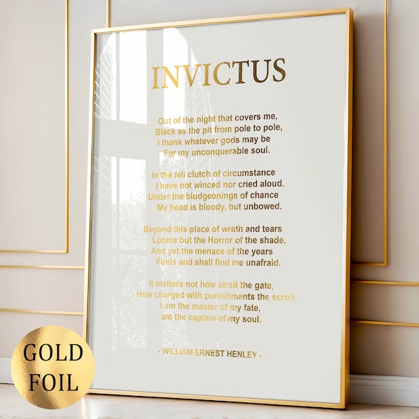 Poema Invictus 1895 William Ernest Henley famoso poema cartel decoración para sala de estar lámina dorada impresión literatura arte poesía arte