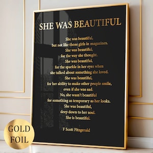 Ella era hermosa F Scott Fitzgerald Poema Arte Literario Famoso Arte Cita de Amor Póster Decoración de Pared para el Hogar Regalo de Escritor Regalo de Poeta Regalo de Amante de los Poemas