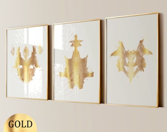 3 Gold Rorschach Test Art Medical Art Psychiatry Test Science Art Rorschach Inkblot Rorschach Wall Decor Psychologist Office Gift