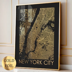 Ouro nova iorque mapa arte folha de ouro impressão mapa da cidade decoração da parede mapa de rua cartaz casa arte da parede presente de inauguração decoração da sala de estar arte moderna