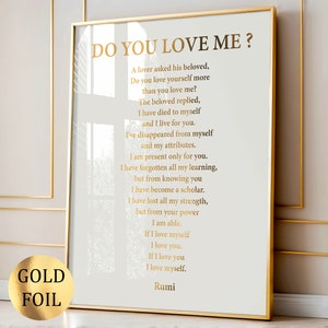 Mi ami poesia di Rumi, poesia d'amore, poesia ispiratrice, poster letterario, citazione artistica da parete, stampa in lamina d'oro, arredamento per la casa, arte moderna