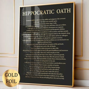 Impressão de Juramento de Hipócrates, Presente de Formatura de Médico, Presente para Estudante de Medicina, Decoração de Parede para Clínica, Presente para Consultório Médico, Citação, Arte de Parede, Impressão em Folha de Ouro