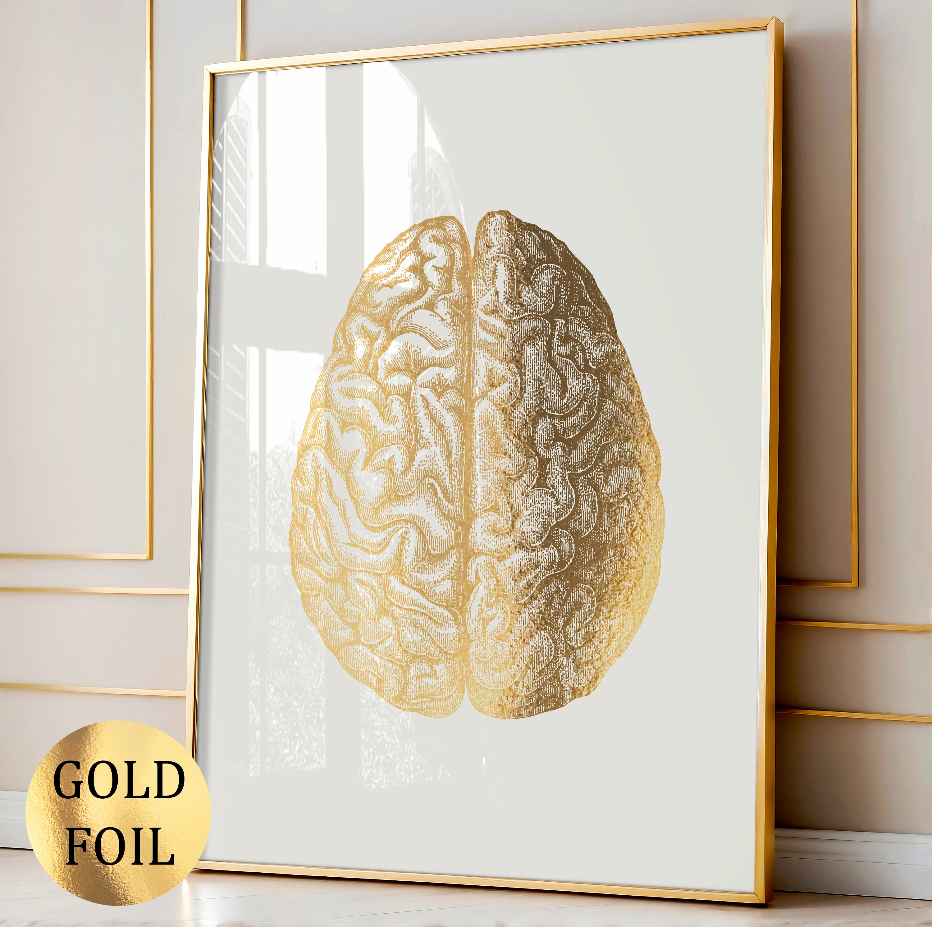 3 Gold Brain Anatomy Art, Neuron Art, Neurology Art, Medical Art ...