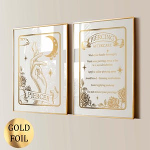 2 Piercing Art Posters Piercing Aftercare Guide Piercer Gift Piercing Salon Decor Tattoo Studio Decor Mes SPA Esthetic Art Gold Foil Print