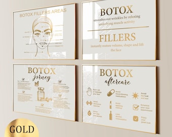 Set 4 Botox and Fillers Injection Art Beauty Salon Wall Decor Med SPA Poster Aesthetic Center Art Injector Gift Gold Foil Print
