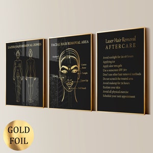 3 Laser Hair Removal Technician Art Skin Specialist Gift Beauty Treatment Posters Cosmetic Skin Care Med Spa Decor Gold Foil Print