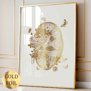 Kidney Anatomy Gold Foil Print Medical Art Nephrologist Gift Urologist Gift Surgeon Gift Clinic Wall Decor Patient Room Decor Unique Gift