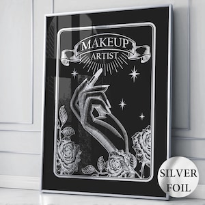 Artista de maquillaje Salón de belleza Decoración Arte de lápiz labial Arte de cartas del tarot Estilista de moda Regalo Tratamiento de belleza Arte de rímel de labios Arte glamoroso Papel de aluminio plateado