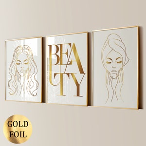 Decorazione da parete per salone di bellezza, regalo per estetista, poster per procedure di bellezza, stampa per trattamenti di bellezza, regalo per truccatori, decorazione per studio di moda, lamina d'oro