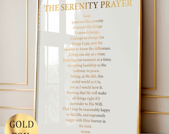 The Serenity Prayer Poem Art Christian Poem Prayer Art Poetry Poster Religious Quote Art Motivational Saying Bible Verse Wall Art Gold Foil