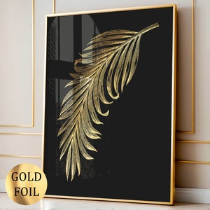 Arte con foglie di palma dorate, arte tropicale, arte botanica, arte floreale, arte con palme, arte murale per la casa, decorazioni per il soggiorno, arte murale moderna, stampa con lamina d'oro