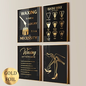Set 4 Beauty Salon Decor Waxing Art Hair Removal Epilation Treatment Skincare Med SPA Esthetician Gift Beautician Gift Gold Foil Print
