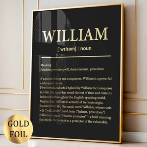 Seu nome significado definição de nome personalizado arte inicial carta cartaz monograma arte original presente de aniversário amigo presente impressão em folha de ouro