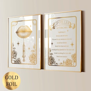 2 Lip Filler Posters Lip Filler Aftercare Guide Beauty Salon Decor Med SPA Aesthetic Art Aesthetisian Gift Tarot Card Style Gold Foil Print