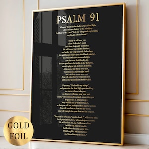 Psaume 91, affiche de prière chrétienne, art mural biblique, décoration murale chrétienne, cadeau religieux, verset de la Bible, cadeau chrétien, impression de feuille d'or