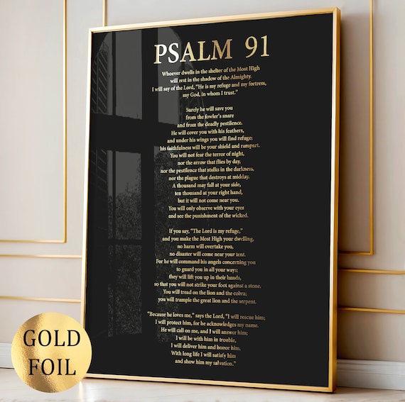 Psalm 91 Art Christian Prayer Poster Biblical Wall Art Christian Wall Decor Religious Gift Bible Verse  Christian Gift Gold Foil Print