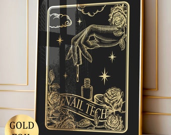 Nail Tech Art Beauty Salon Decor Nails Art Nail Artist Gift Nail Bar Decor Tarot Art Fashion Art Modern Wall Decor Gold Foil Print