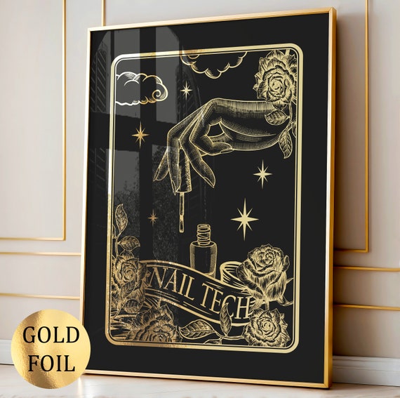 Nail Tech Art Beauty Salon Decor Nails Art Nail Artist Gift Nail Bar Decor Tarot Art Fashion Art Modern Wall Decor Gold Foil Print