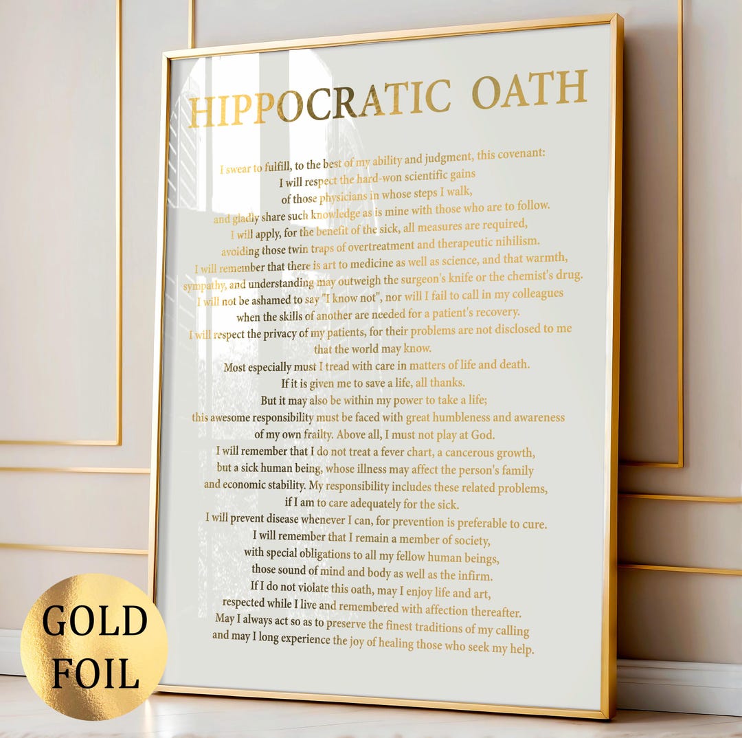 Hippocratic Oath Poster Doctor Gift Medical Student Graduation Clinic ...