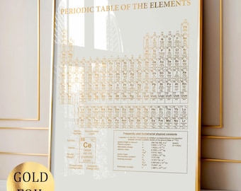 Scheikunde kunst periodiek systeem kunst wetenschappelijke kunst scheikundige cadeau apotheker cadeau wetenschapper cadeau laboratorium decor klas kamer decor goudfolie