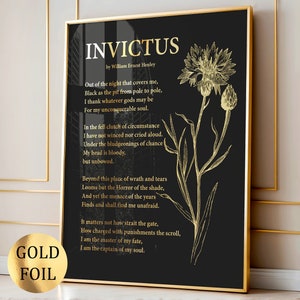 Poesia Invictus, poesia di William Ernest Henley, versi famosi, poster letterario, arredamento per la casa, stampa in lamina d&#39;oro, decorazione murale moderna, regalo per gli amanti della poesia