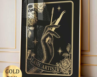 Lash Artist Art Gift Beauty Salon Decor Eyelashes Poster Tarot Style Tarot Design Makeup Art Esthetic Art Gold Foil Print