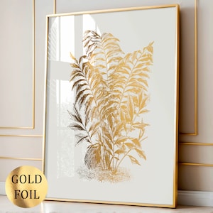 Arte de flores douradas Arte de arbusto Arte tropical Cartaz de planta selvagem Arte botânica Decoração de parede floral Decoração de casa Decoração de sala de estar Impressão em folha de ouro