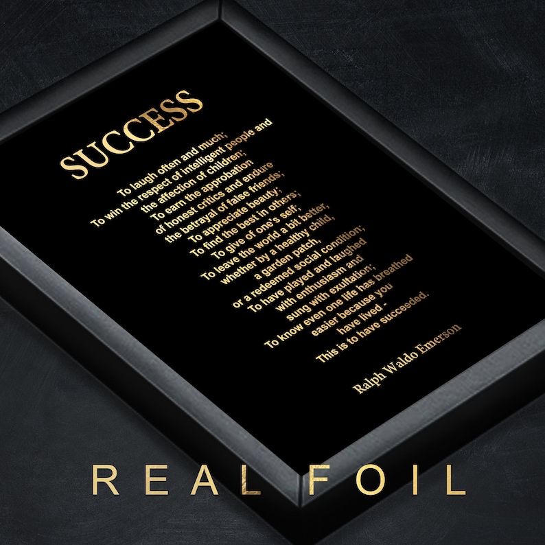 Success Poem, Ralph Waldo Emerson Poem, Gold Foil Print, Literature Art ...