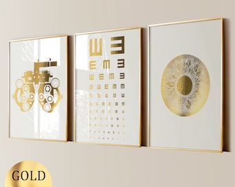 3 optometrist cadeau goud medische kunst optometrie kunst gezichtsvermogen test print wetenschap kunst oogarts cadeau opticien cadeau oogarts cadeau optische kunst