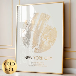 Stampa mappa New York City oro Stampa lamina oro Mappa stradale Poster Decorazione da parete per la casa Regalo di inaugurazione della casa Arte da parete per soggiorno Arte da parete moderna