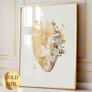 Arte anatomica del cuore, arte anatomica, vera lamina d'oro, arte fatta a mano, regalo per cardiologo, regalo per medico, regalo per infermiere, regalo per specialista medico, decorazione clinica