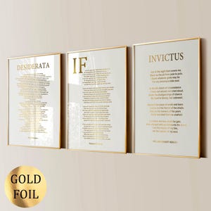 3 Classica Letteratura Arte Famosa Poesia Stampa Se Poesia Invictus Poesia Desiderata Poesia Decorazione da Parete Arte da Parete Moderna Stampa in Lamina d'Oro