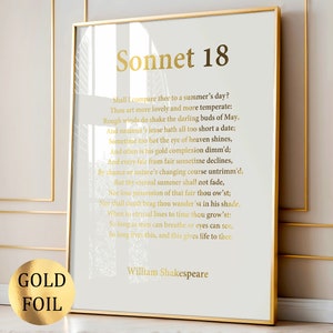 Sonetto 18 di William Shakespeare, famosa poesia d'arte, stampa in lamina d'oro, poster di poesia, citazione romantica, motto d'amore, decorazione murale moderna