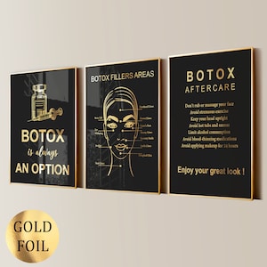 Lot de 3 impression d'art Botox Art de la beauté, art de la cosmétologie, art de la peau, décor de clinique, affiche de spa médical, décor de centre de la peau, cadeau de dermatologue, impression de feuille d'or