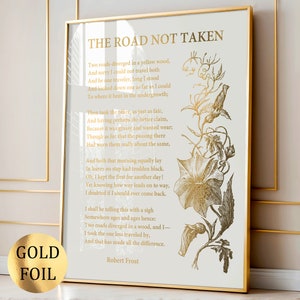 La strada non presa di Robert Frost, poesia d&#39;arte, poster in versi, arte letteraria, poesia ispiratrice, testi d&#39;arte, arte murale moderna, stampa in lamina d&#39;oro