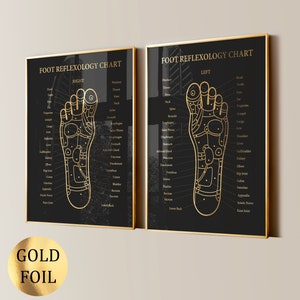 Grafiek met 2 zones voetreflexologie voetmassage diagram medische poster massagesalon muur decor massagetherapeut cadeau massagekamer goudfolie