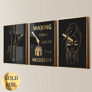Set di 3 decorazioni per salone di ceretta, poster per ceretta, arte della bellezza, ceretta corpo, trattamento di depilazione, procedure SPA, regalo per estetista, stampa in lamina d'oro