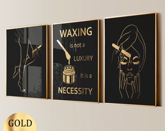Set 3 Wax Salon Decor, Waxing Poster, Beauty Art, Body Waxing, Hair Removal treatment, SPA Procedures, Aesthetician Gift, Gold Foil Print