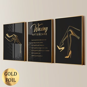 3 Waxing Wall Art, Wax Procedure, Epilation Art, Beauty Treatment, Sugaring Poster, Waxing Salon Decor, Body Waxing, SPA Decor, Gold Foil