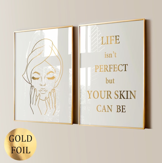 2 Skin Treatment Posters Beauty Salon Decor Skin Care Art Dermatologist Gift Esthetician Gift Facial Procedures Med SPA Gold Foil Print