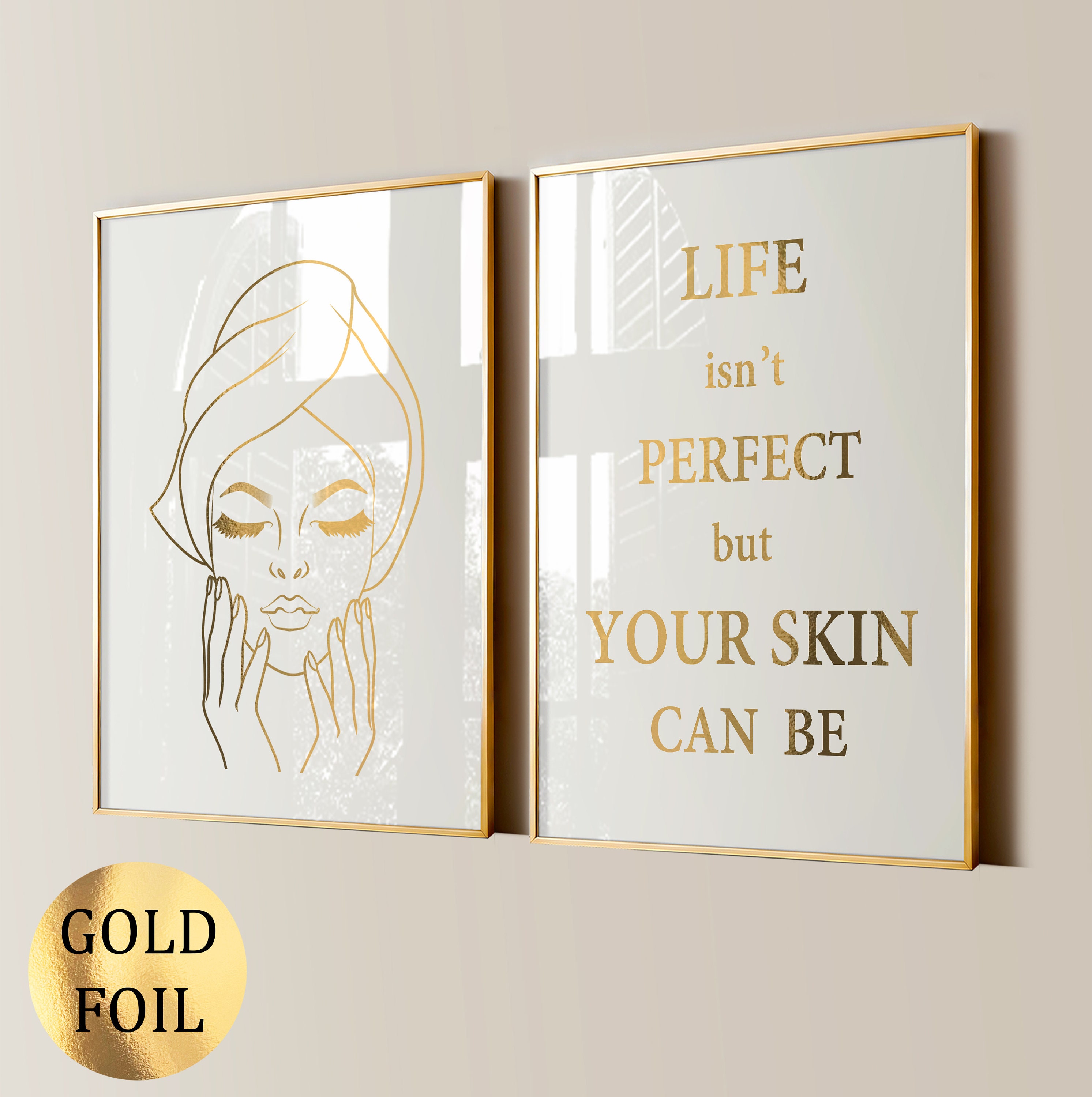 2 Skin Treatment Posters Beauty Salon Decor Skin Care Art Dermatologist Gift Esthetician Gift Facial Procedures Med SPA Gold Foil Print