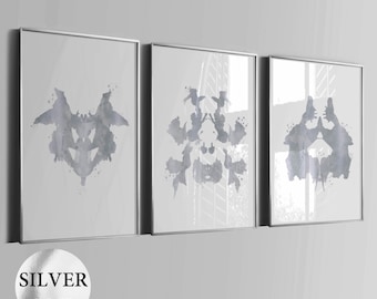 Set 3 Rorschach Test Art Rorschach Inkblots Psychiatry Test Scientific Art Rorschach Medical Wall Decor Psychologist Office Gift Silver Foil