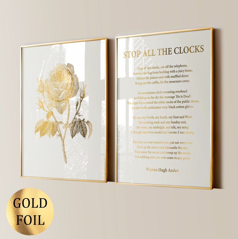 Funeral Blues by W H Auden Poem Art, Stop All the Clocks, Sadness Verse, Poetry Art, Literature