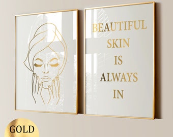 2 Hautpflege Kunst Gesichtsbehandlung Poster Schönheitssalon Dekor Dermatologen Geschenk Kosmetikerin Geschenk Med SPA Klinik Dekor Goldfolie Druck