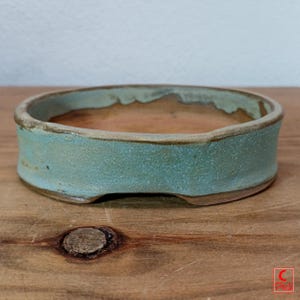 Petit pot ovale à bonsaï, émaillé bleu-vert, 100 % fait main, cuisson à haute température, pièce unique, design, jardin, intérieur