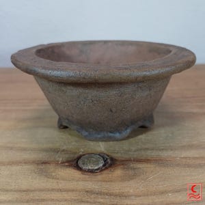 Runder Bonsai-Topf, unglasiert, braun, Nanban-Stil, 100 % handgefertigt, Hochtemperaturbrand, Unikat, vom Künstler selbst gestaltet, für Garten und Innenbereich