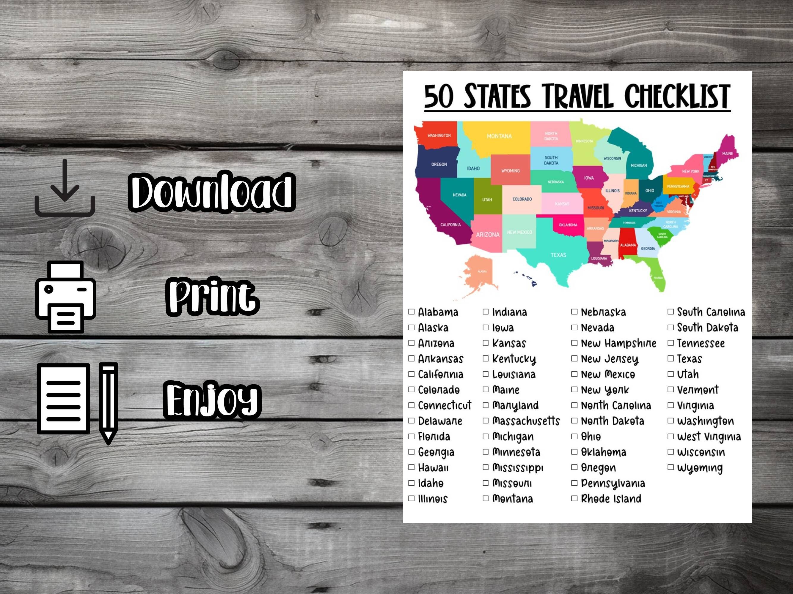 50 US States Checklist, United States Map, Planner Template, 50 US ...