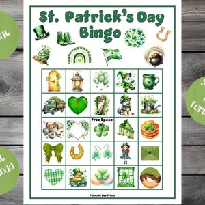 30 unieke St. Patrick's Day-bingokaarten, gezinsvriendelijk leuk St. Paddy's Day-feestspel voor volwassenen, tieners en senioren, Saint Patrick-groepsspel